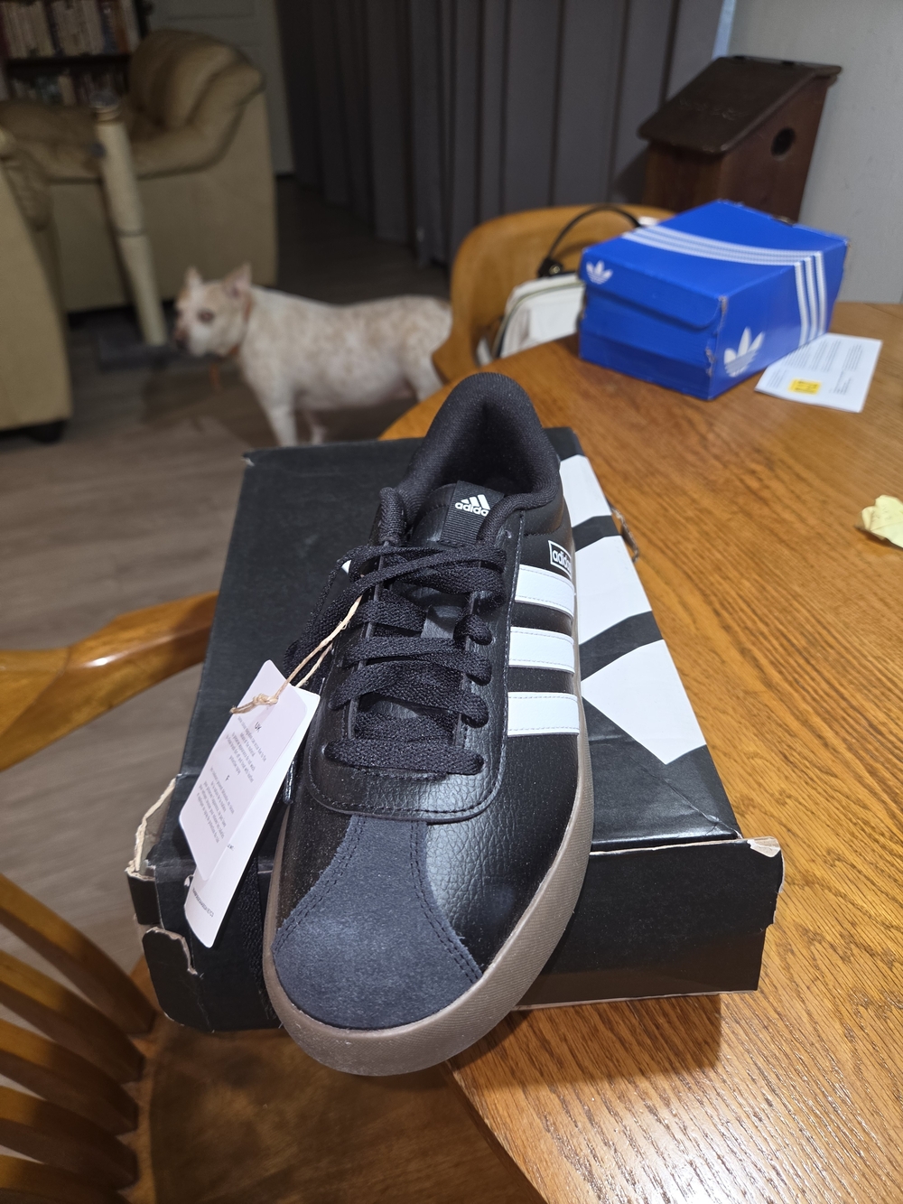 adidas Men’s Black Sneakers with White Stripes and Brown Sole